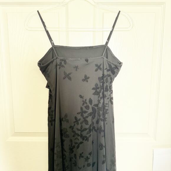 Vintage Y2K Slip Overaly Dress With Velvet Floral Sparkle Detail - Picture 4 of 9